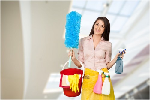 Local carpet cleaner working in a busy Earlscourt hallway